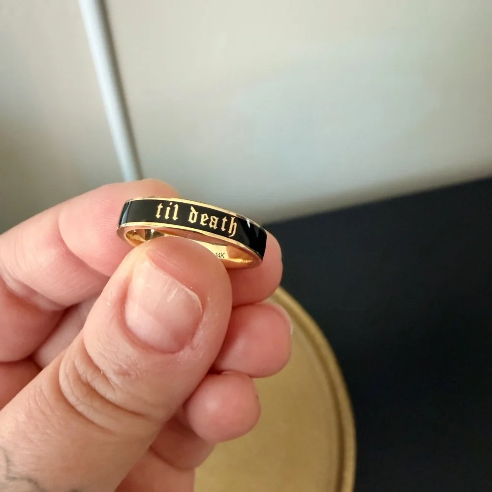 Marrow Fine Jewelry 'Til Death' 14k Yellow Gold and Black Enamel Ring